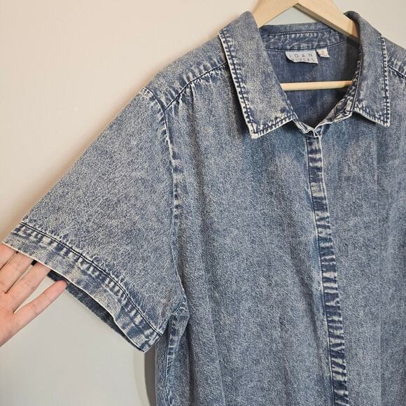 Joan Rivers Denim Short Sleeve Casual Button Down Top Shirt Size 2X - Picture 2 of 9